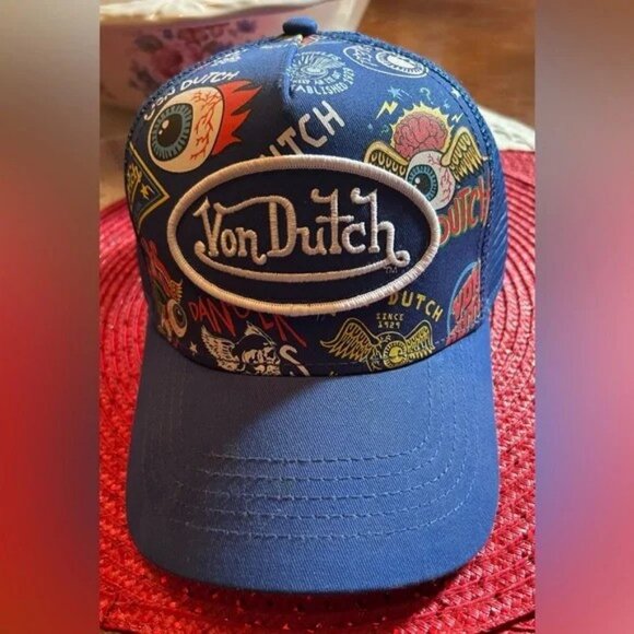VON DUTCH BLUE “ALL OVER EYES” PRINT SNAP BACK. NWOT unisex - Picture 1 of 5